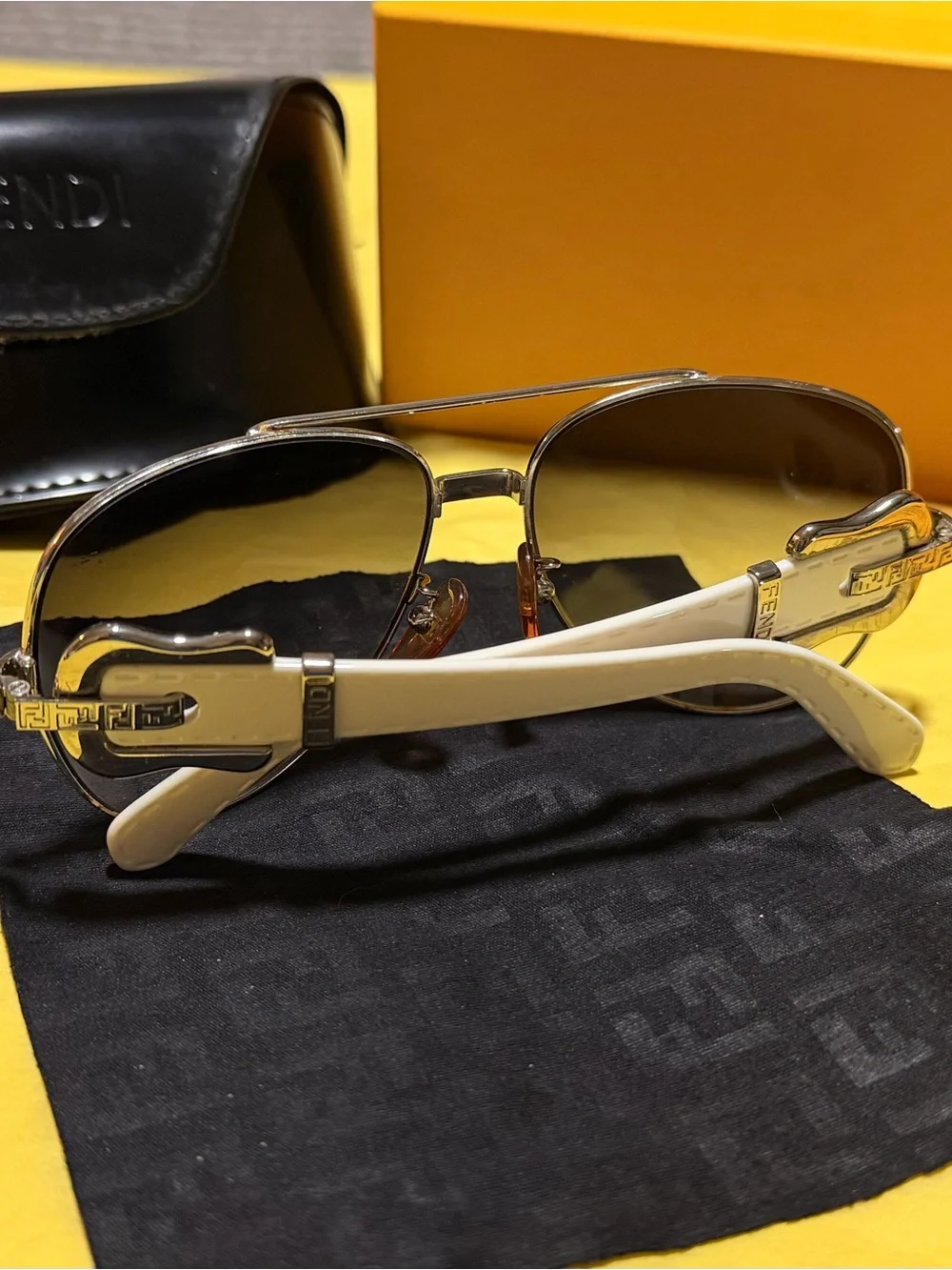 Vintage Fendi FS411 Silver Frame Sunglasses with White Temples